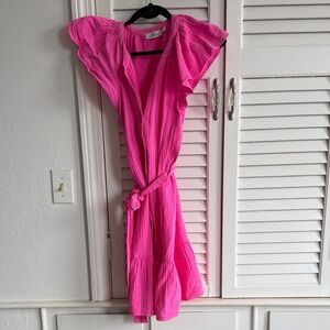 Vineyard Vines Bright Pink Ruffle Sleeve Mini Dress
